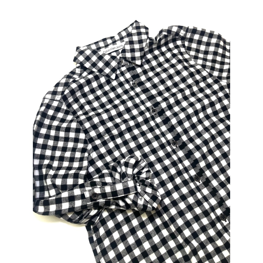 Calvin Klein Jeans Womens XS Gingham Check Button Down Shirt Black White CK 0409